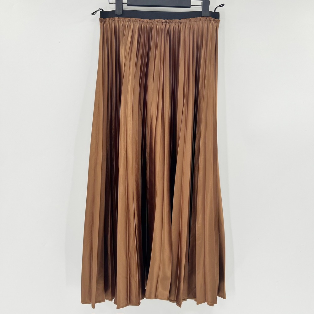 Zara Bronze Pleated Maxi Skirt Metallic Copper Accordion Long Skirt Womens M - Picture 2 of 5